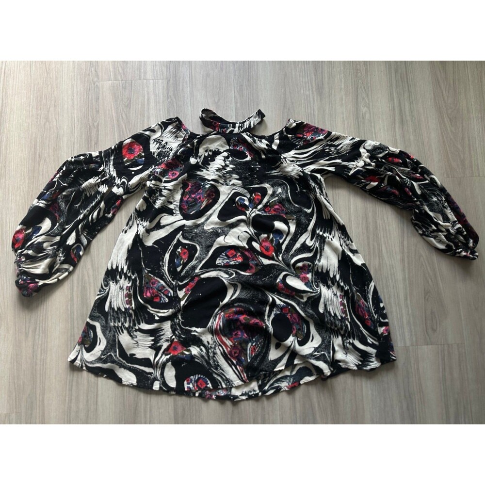 Free People Drift Away Halter Neck Dress‎ Cold Shoulder Tunic Long Sleeve size S